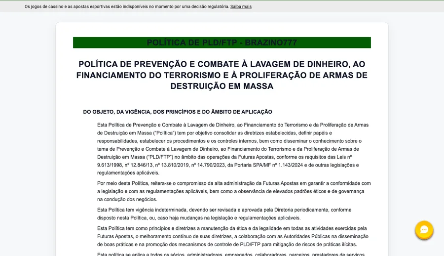 Política de prevenção à lavagem de dinheiro publicada pelo o